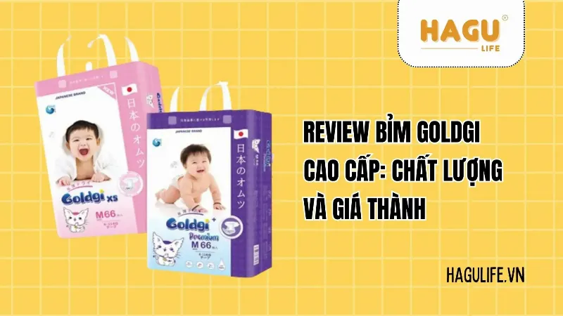 Hình ảnh so sánh bao bì và số lượng miếng trong các gói bỉm Goldgi và Merries cùng size